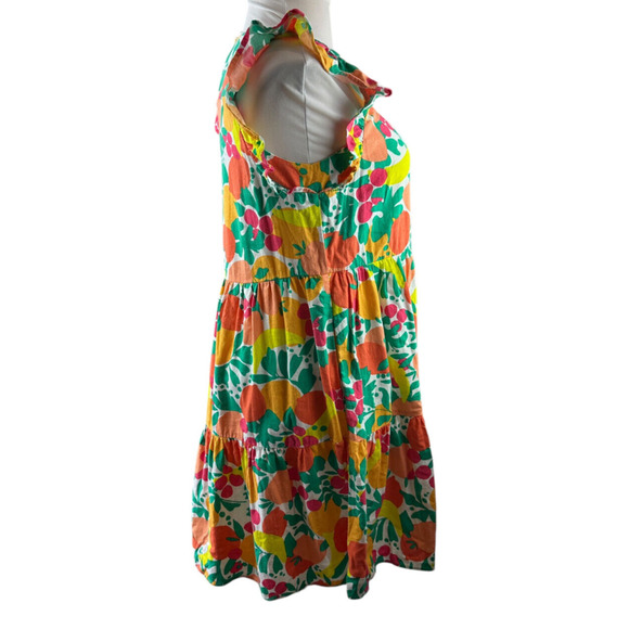 J. Crew Linen Blend Printed Mini Dress A-Line Tiered Floral Fruit Pockets Size 8 - Picture 7 of 16